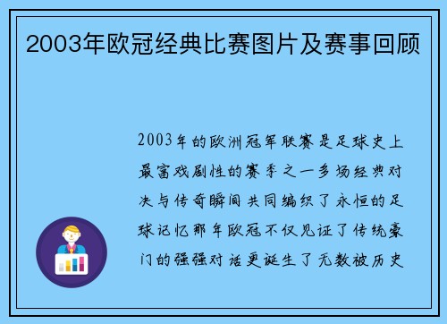 2003年欧冠经典比赛图片及赛事回顾